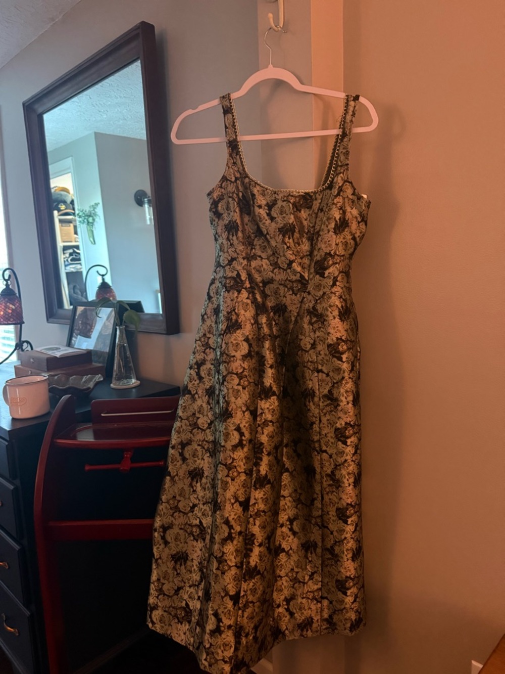 Maeve Anthropologie Metallic Floral Square-Neck Midi Dress - Picture 4 of 8